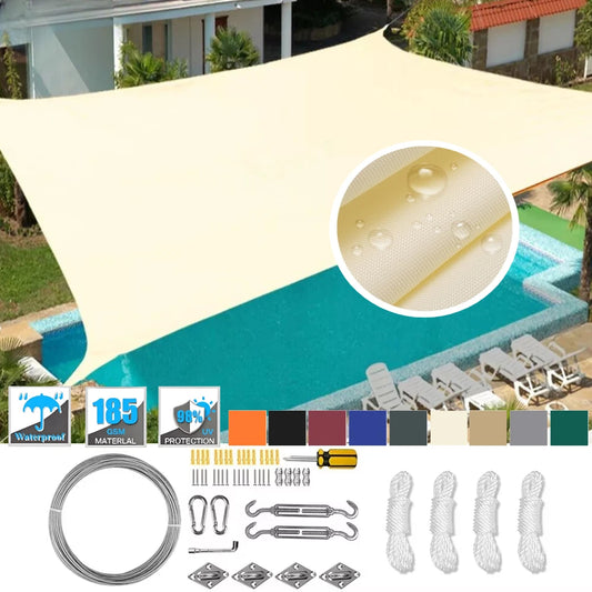 98% UV Block Shade Sails with Hardware Kit Waterproof Canopy Rectangle Awning for Outdoor Patio Garden Sun Shelter Shade Cloth