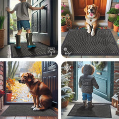 Front Door Mat Outside Entrance, Heavy Duty Outdoor Indoor Natural Rubber Doormat, Non Slip, Trap Dirt and Moisture, Easy Clean,