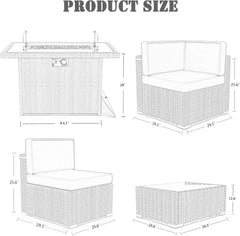 Patio Furniture Set  Fire Pit Table, Outdoor Sectional Wicker Conversation Sofa Sets  patio furniture  patio furniture set