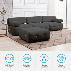 Modular Sectional Sofa with Reversible Chaise, Velvet L Shaped Cloud Couch with Reversible Ottoman