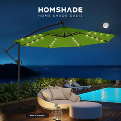10ft Solar Lights Offset Cantilever Patio Umbrella - with Light and Base, LED Lighted Offset Hanging Patio Outdoor Market