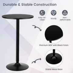 24” Round Top Pub Bar Table, Modern Circular Bistro High Table for Dining Room Living Room Kitchen Restaurant Home Bar, Black