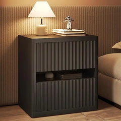 Fluted Nightstand with 2 Drawers, Large Wide Wood Night Stand Bedside Tables for Bedroom, Mid-Century Modern Storage Bed Side T