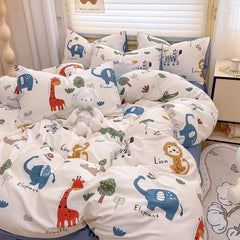 Kids Duvet Cover Set Full Size, Cotton Cartoon Car Truck Bedding Set for Boys Girls, 3 Pieces Soft Breathable White Yellow Plaid