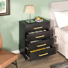 Black Dresser for Bedroom Set of 2,Dressers Bedroom Furniture with 4 Drawers, Chest of Drawers with Elegant Metal Handle