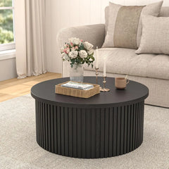 Lift Top Coffee Table with Storage, Round Coffee Tables for Living Room, 34.6In Farmhouse Fluted Coffee Table, Wood Center Table
