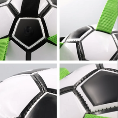 1pc Durable Football Design Pet Toy With Straps Dog Chewing Ball Toy For Training Playing Teeth Cleaning, Interactive Fetch Pet