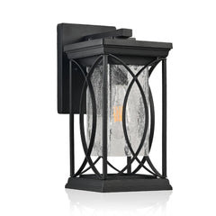 14"(H) 1-pack Black Outdoor Wall Lantern with Crackled Glass, Weather-Resistant Exterior Light Fixture (Bulb Not Included)