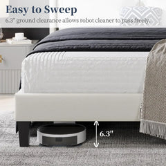 Yaheetech King Bed Frame Upholstered Platform Bed with Fabric Headboard, Wing Edge Design/Non-Slip and Noise-Free/Wooden Slats S