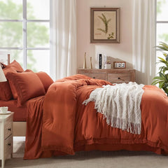 King Size Comforter Set with Sheets Burnt Orange - 7 Pieces Bed in a Bag Boho Soft Lightweight Bedding Sets, Duvet Cover Sets