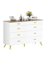 Dresser with LED Lights for Bedroom,8 Drawer Dressers with Tempered Glass Top,Chests of Drawers with 2 Grid Drawer,Living Room