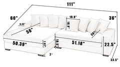 Oversized Two-Piece  Couches,  L Shaped Sofa, Corduroy, Left Chaise Daybed,with Armrests,Eight Throw Pillows,Corner Sofa