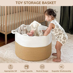XXXLarge Jute Rope Basket 21.7" x 21.7" x 13.8" Woven Baby Laundry Basket for Blankets Toys
