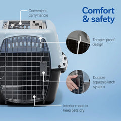 Cat Carriers, Two-Door Plastic Pet Kennel, Top & Front Loading, Made in USA, 24", Blue  pets