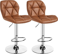 Bar Stools Set of 4, Adjustable PU Leather Swivel Barstools, Modern Counter Stools with Back and Footrest