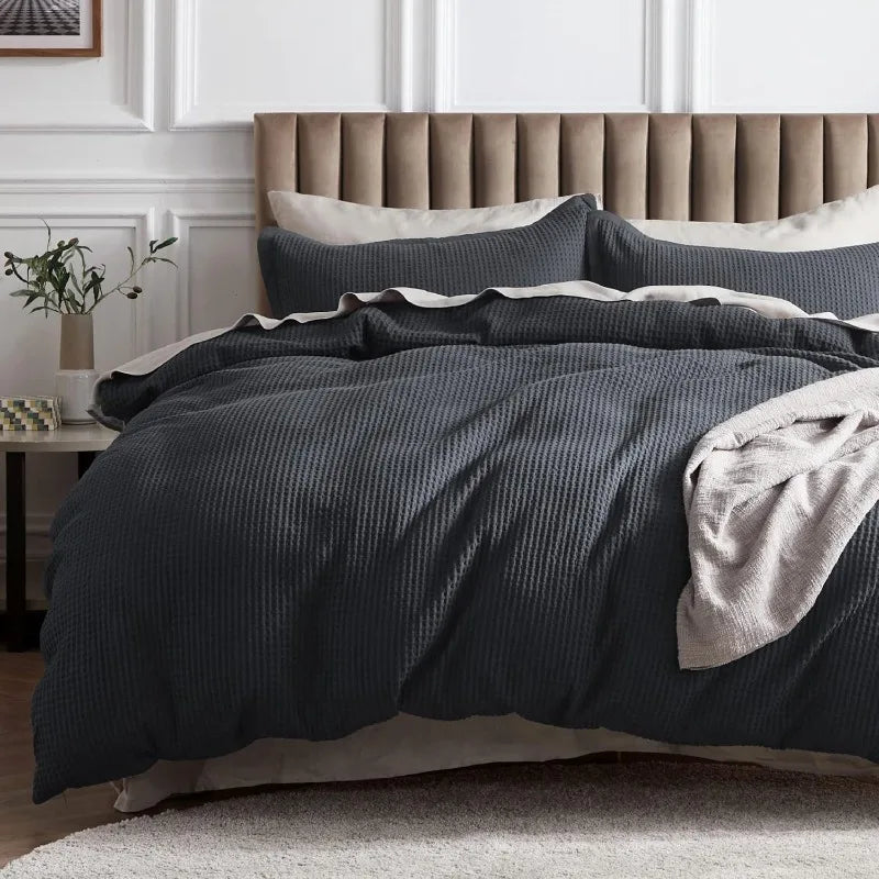 Cotton Duvet Cover King - 100% Cotton Waffle Weave Coconut White Duvet Cover King Size, GentleSoft™ and Breathable Bedding Set