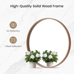 Round Mirror with Wood Frame 24 Inch Circle Wall Mirror for Bathroom Round Wall Mirror for Wall Decor, Vanity,