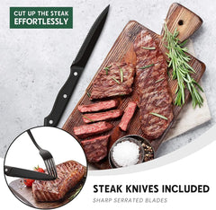 48-Piece Matte Black Silverware Set with Steak Knives, Black Flatware Set for 8, Stainless Steel Tableware Cutlery Set