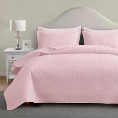 White Quilt Set Queen Size, Lightweight Bedspread Ultrasonic Chevron Pattern Light Coverlet for All Season Comforter Bedding