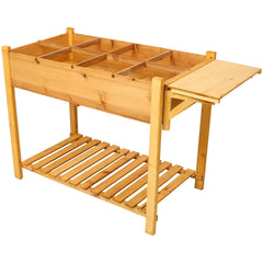 8 Pockets Horticulture Raised Garden Bed Elevated Wood Planter Box Stand with Foldable Side Table and Storage Shelf for Herb