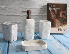 Marble Bathroom Accessories Set,Marble Design Toothbrush Holder,Farmhouse Bathroom Decor,4 Pcs Resin Gift Set Apartment Necessit