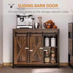 Industrial Buffet Cabinet, Sideboard, Coffee Bar Table with Sliding Barn Doors, Storage Cabinets and Adjustable Shelves f