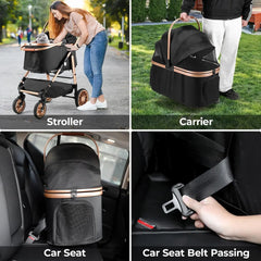 2in1 Dog Buggy Stroller Dog Box Can Be Attached in Car, Transport Foldable Cat Pet Stroller, 360° High Wheels, Max. load 25 kg