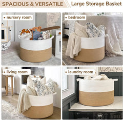 XXXLarge Jute Rope Basket 21.7" x 21.7" x 13.8" Woven Baby Laundry Basket for Blankets Toys