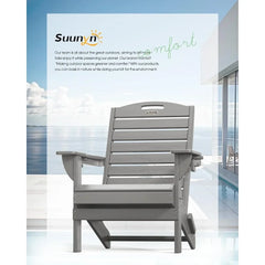 Chair Folding Adirondack Chairs with Cup Holder, Outdoor Fire Pit Chairs All-Weather Lawn Chair for Deck Patio Garden (Grey)