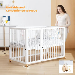 8-in-1 Convertible Crib with 2 Mattress, Convert to Bassinet, Mid Crib, Full Size Baby Cribs