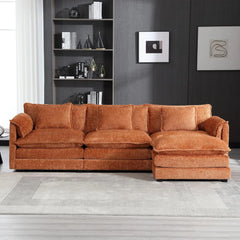 Modern Chenille L-Shaped Sectional Sofa with Moveable Ottoman & Memory Foam