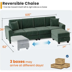 Sectional Sofa Couch for Living Room, 106 Inches L Shaped Couch with Storage, 5 Seater Corduroy Home Sofas, Modern Couches with