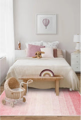 Modern Ombre Washable 4x6 Rug, Light Pink Rugs for Girls Bedroom, Soft Non-Slip Nursery Area Rug, Contemporary Non-Shed Kids