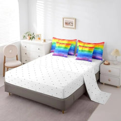 Rainbow Bed in a Bag Queen Comforter Set 7 Piece,Watercolor Stripes Bedding Sets Gradient Tie Dye Striped Sheet Set with Comfo