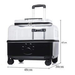 Easy to Clean Pet Carrier Transparent Cat Carrier with Wheels for Travel Hiking Spacious Pet Trolley Case with Breathable Holes