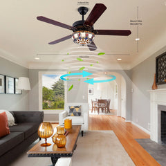 52'' Tiffany Ceiling Fan with 3 Lights + Remote Control Wooden Ceiling Fan
