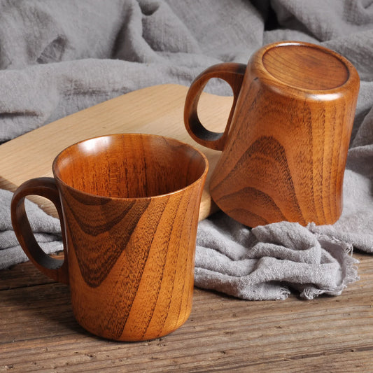 280ml Large Wooden Mug With Handle Natural Wood Beer Coffee Cup Handmade Tea Cup New Japanese Retro Drinking Drinkware 2024 Mate
