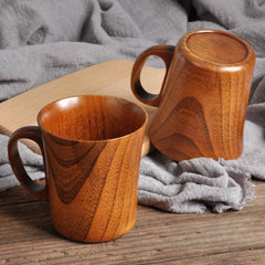 280ml Large Wooden Mug With Handle Natural Wood Beer Coffee Cup Handmade Tea Cup New Japanese Retro Drinking Drinkware 2024 Mate