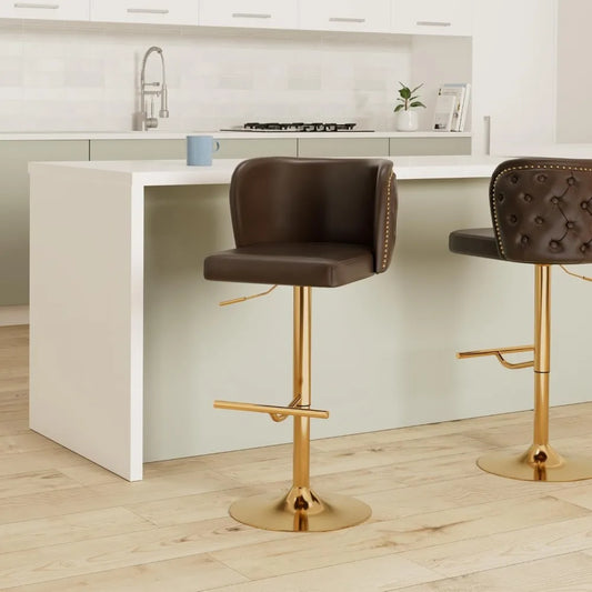 PU Faux Leather Swivel Bar Stools Set of 2 Height Adjustable Kitchen Island Counter Stools Tufted Wingback Dining Stool