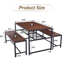 Outdoor Picnic Table and Bench Set with 2" Umbrella Hole and Storage Shelf, Patio Dining Set for 6 People, Outdoor Dining Table