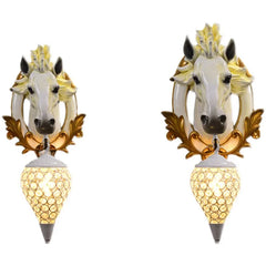 Nordic Resin Horse Head Decor Wall Sconce with Iron Nest Crystals Shade LED E27 Hanging Light Aisle Wall Lamp Entrance Lighting