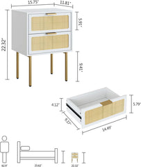 Nightstand with Charging Station, 2 Drawer Dresser for Bedroom, Small Bedside Table