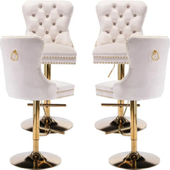 Velvet Swivel Bar Stools Set of 4 with Upholstered Back, Adjustable Counter Height Barstools, Bar Chairs for Home Bar Kitchen