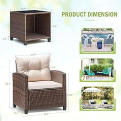 3 Pieces Patio Furniture Set, PE Rattan Wicker Patio Set with Two Outdoor Chairs and Table, Upgraded Patio Chairs and Table