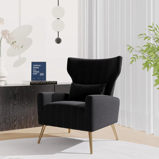 Fabric Upholstered Reading Comfy Mid Century Modern Armchair with Metal Legs and Spring Support, Accent Chair for Living Room