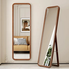 63"x18" Arched Full Length Mirror with Solid Wood Frame, Wooden Floor Mirror with Stand, Leaning/Hanging Full Body Mirror