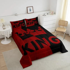 King Crown Comforter Set Vintage Red and Black Bed Set,Romantic Wedding King Bedding Set Valentines Day Gifts for Him,Couple G