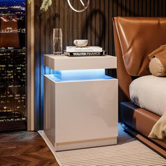 Nightstand Set of 2, LED Nightstand with One Cabinet, Bedside Table with LED Lights, Side Table for Bedroom