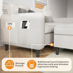 Sectional Sofa Couches for Living Room - 78'' Beige 3 Seat L-Shaped Couch , Modern Linen Convertible Sectionals Sofas
