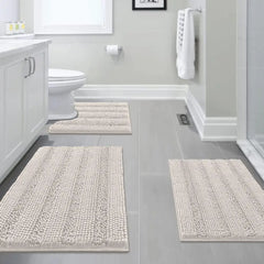 3 Piece Bathroom Rugs Sets Thick Striped Bath Rugs Set for Bathroom Non Slip Soft Absorbent Bath Mat Set for Tub